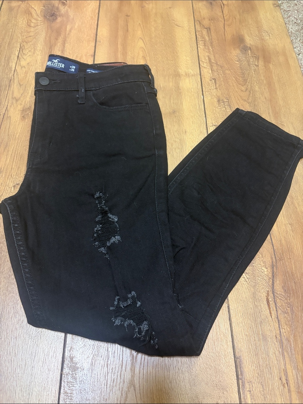 Hollister Men's Black Skinny Jeans with Distressed Detail